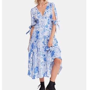 Free People Forever Always Printed Tie-Cuff Dress